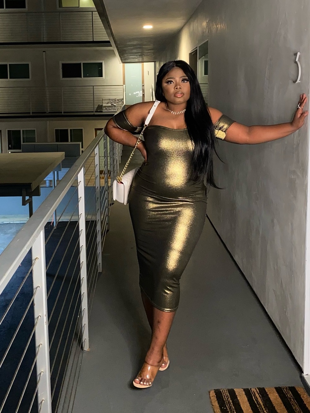 Boohoo Metallic Gold Strapless Bodycon Midi Dress